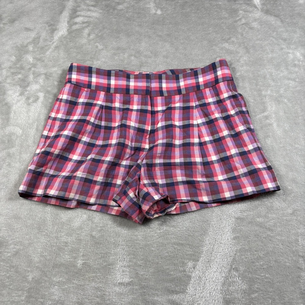 Theory Shorts Women 2 Pink Purple Lolani Check Plaid Preppy Cotton Blend Pockets